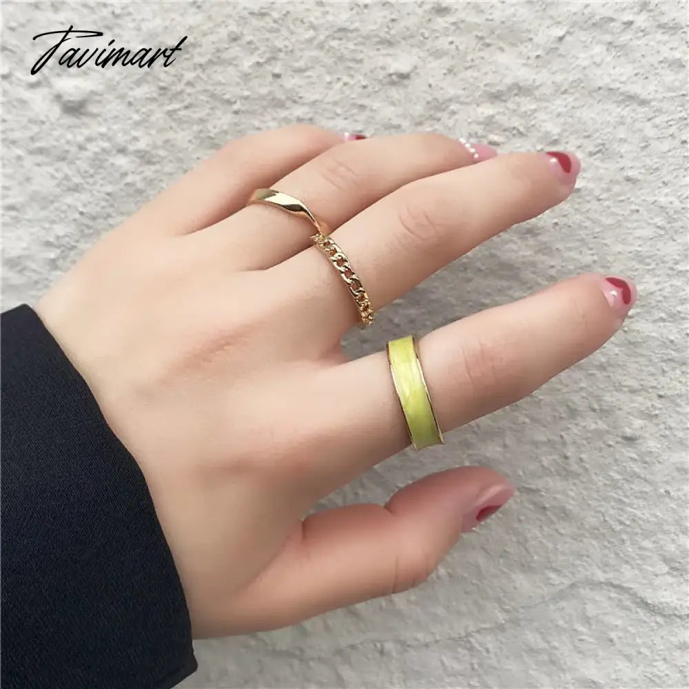 Creative Simple Oil Drop Pearl Rings for Women Silver Color Senior Chain Ring Combination Set Fashion Jewelry Gift