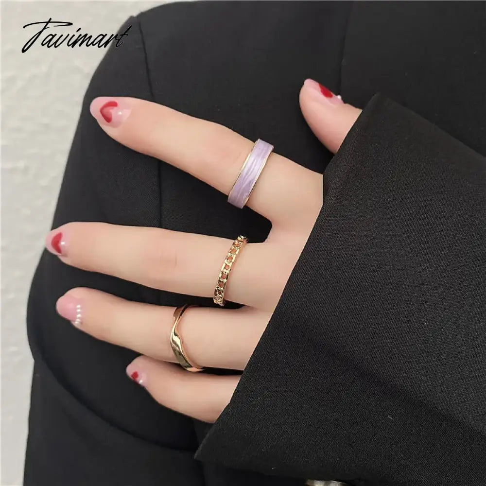 Creative Simple Oil Drop Pearl Rings for Women Silver Color Senior Chain Ring Combination Set Fashion Jewelry Gift