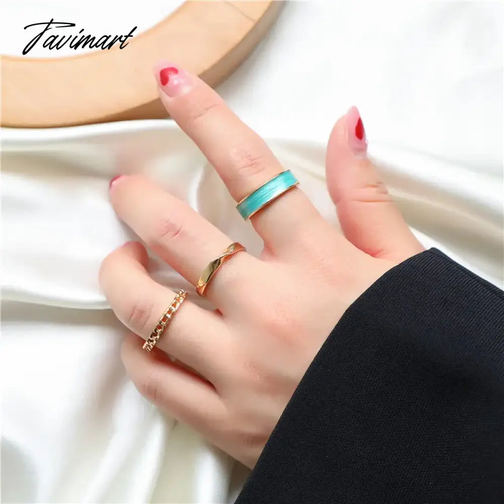 Creative Simple Oil Drop Pearl Rings for Women Silver Color Senior Chain Ring Combination Set Fashion Jewelry Gift