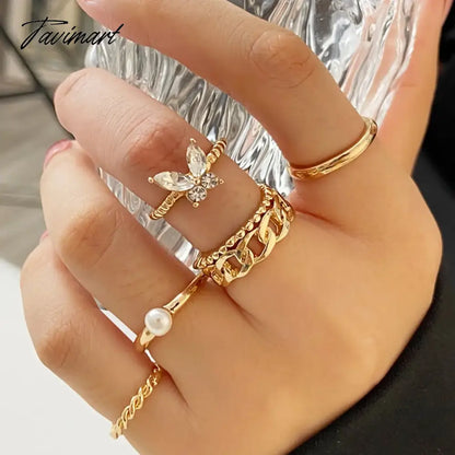 Creative Simple Oil Drop Pearl Rings for Women Silver Color Senior Chain Ring Combination Set Fashion Jewelry Gift