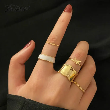 Creative Simple Oil Drop Pearl Rings for Women Silver Color Senior Chain Ring Combination Set Fashion Jewelry Gift