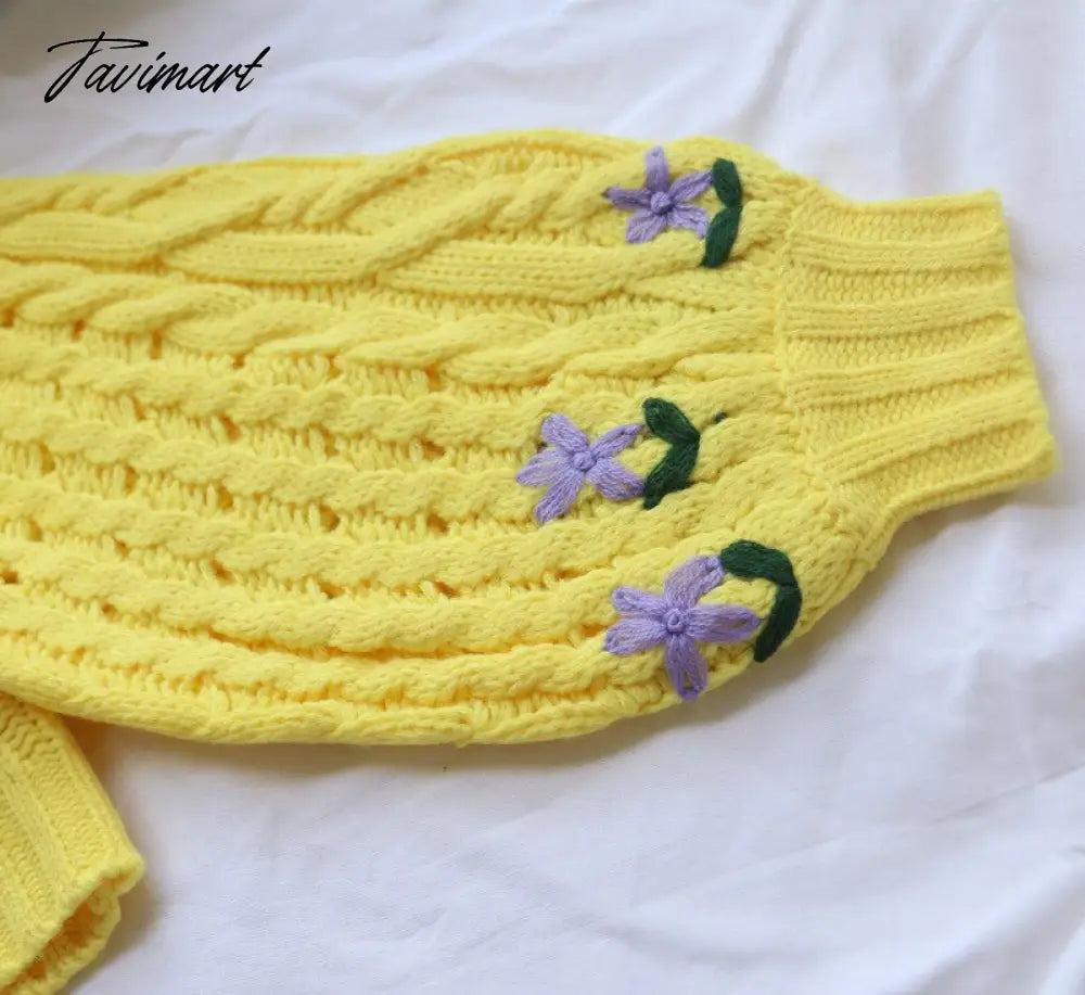 Cute Lemon Yellow Cropped Sweaters Woman Boxy Sweater Lantern Sleeve Cropped Knitted O-Neck Pullover Tops Street Wear Autumn