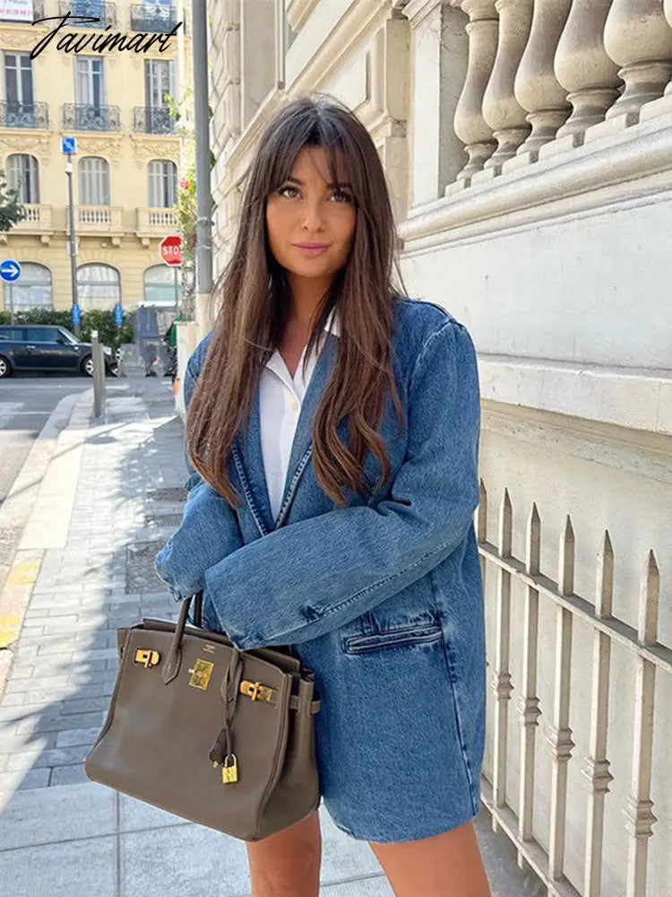 Denim Jacket For Women Jean Coat Fashion Oversized Single Button Down Jacket Femal Long Sleeve Chic Outwear With Pocket