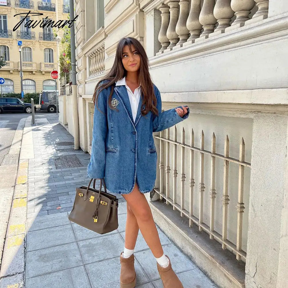 Denim Jacket For Women Jean Coat Fashion Oversized Single Button Down Jacket Femal Long Sleeve Chic Outwear With Pocket