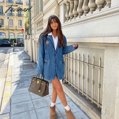 Denim Jacket For Women Jean Coat Fashion Oversized Single Button Down Jacket Femal Long Sleeve Chic Outwear With Pocket