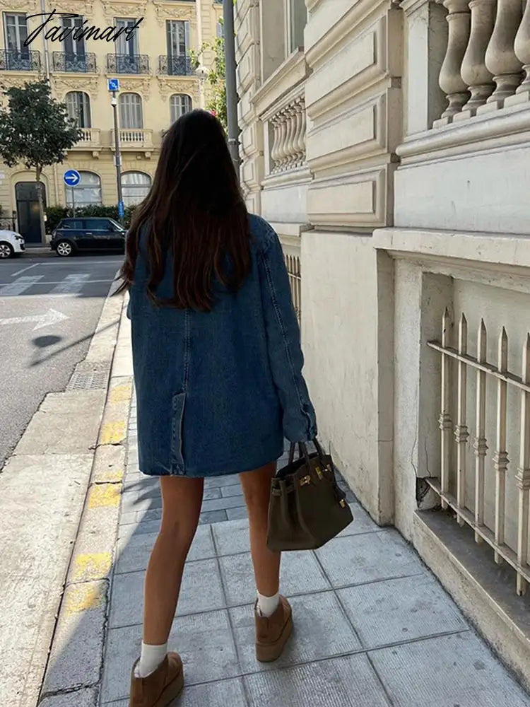 Denim Jacket For Women Jean Coat Fashion Oversized Single Button Down Jacket Femal Long Sleeve Chic Outwear With Pocket