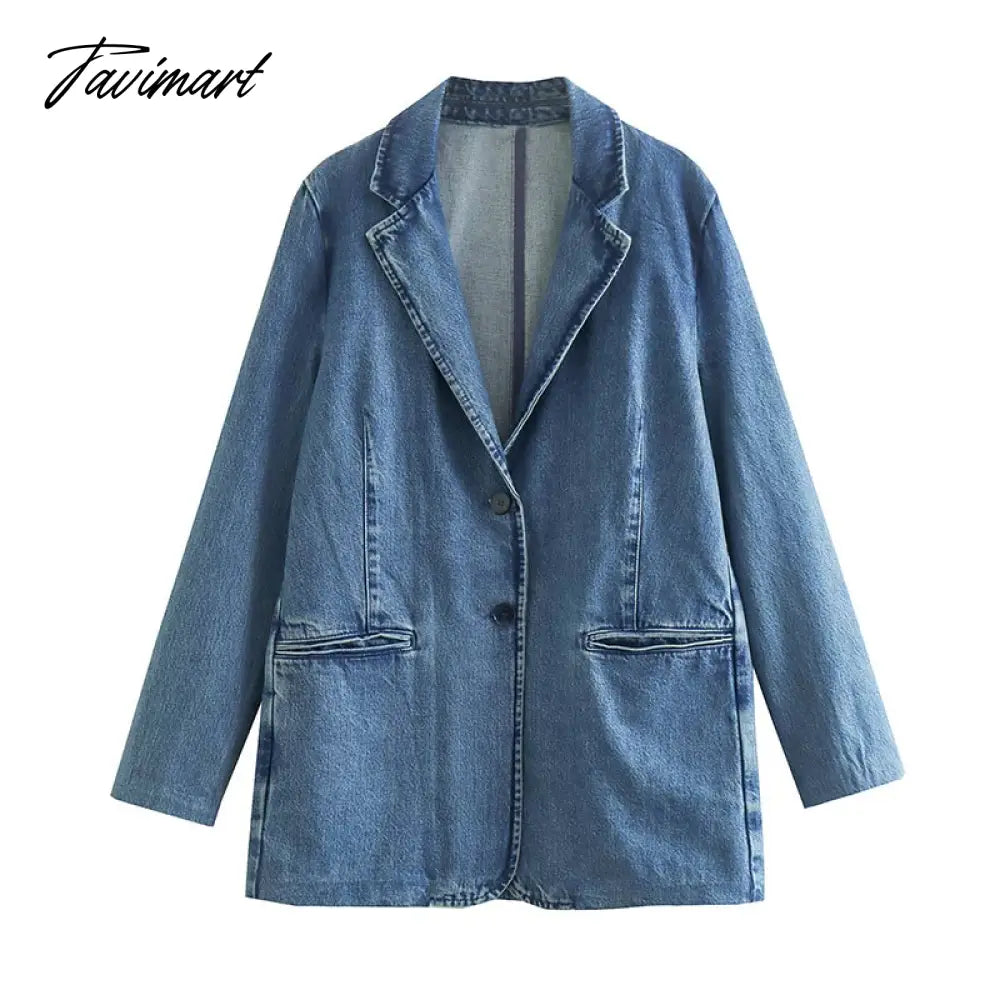 Denim Jacket For Women Jean Coat Fashion Oversized Single Button Down Jacket Femal Long Sleeve Chic Outwear With Pocket