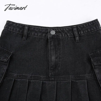Denim Jeans Mini Skirt Micro Gothic Y2k Pleated A Line Black Korean Style Grunge Fairy Punk Streetwear Fashion Women Ladies
