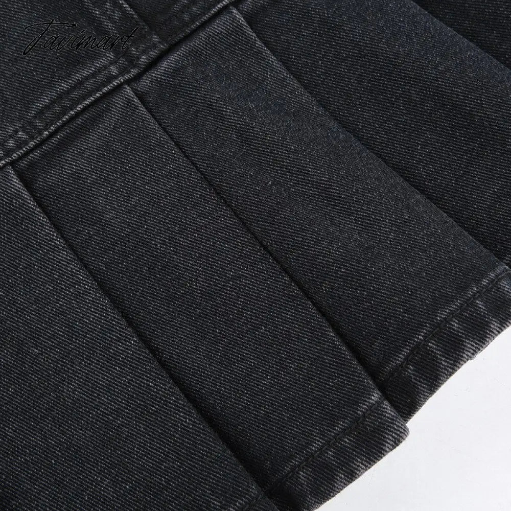 Denim Jeans Mini Skirt Micro Gothic Y2k Pleated A Line Black Korean Style Grunge Fairy Punk Streetwear Fashion Women Ladies