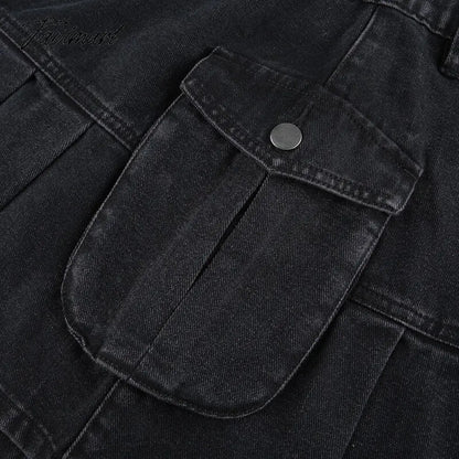Denim Jeans Mini Skirt Micro Gothic Y2k Pleated A Line Black Korean Style Grunge Fairy Punk Streetwear Fashion Women Ladies