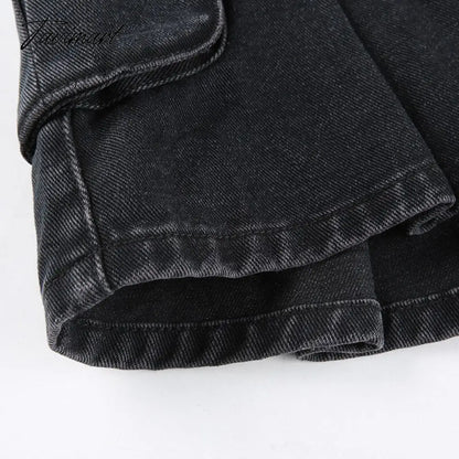 Denim Jeans Mini Skirt Micro Gothic Y2k Pleated A Line Black Korean Style Grunge Fairy Punk Streetwear Fashion Women Ladies