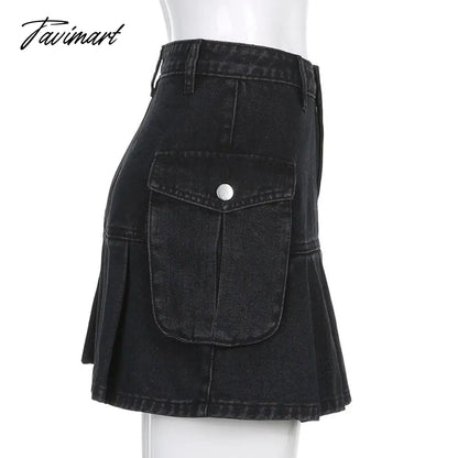 Denim Jeans Mini Skirt Micro Gothic Y2k Pleated A Line Black Korean Style Grunge Fairy Punk Streetwear Fashion Women Ladies