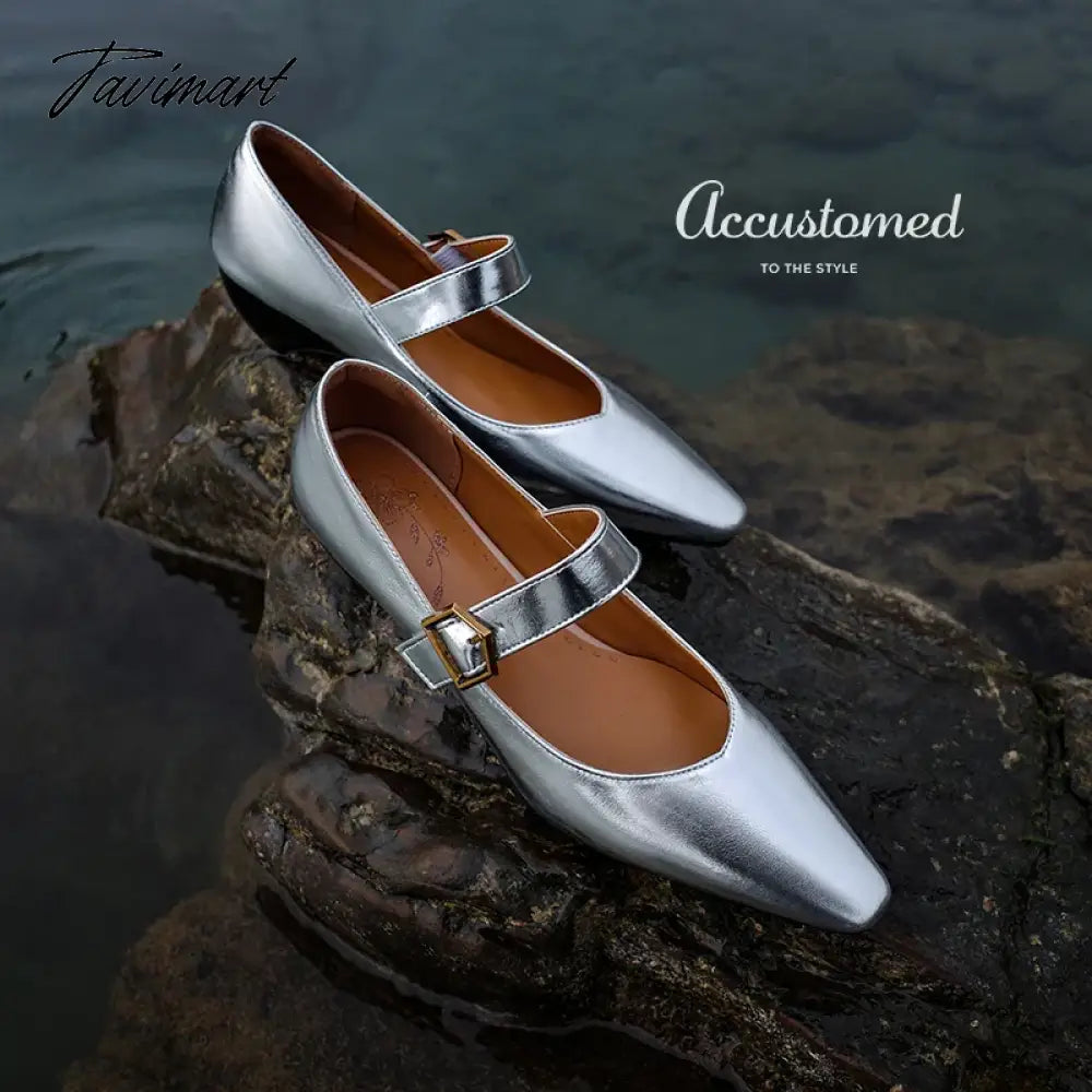 Design Brand Black Gold Silver Mary Jane Shoes for Women Spring Plus Size 45 46 47 Square Toe Belt Buckle Mid Heels Party Pumps