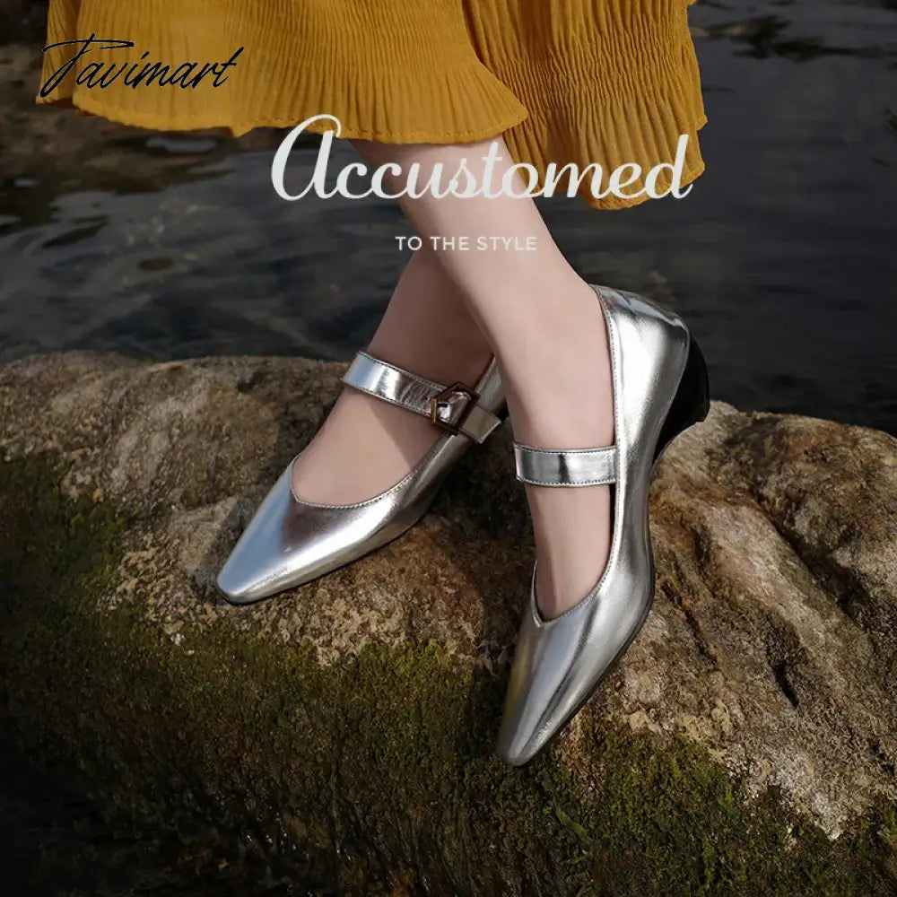 Design Brand Black Gold Silver Mary Jane Shoes for Women Spring Plus Size 45 46 47 Square Toe Belt Buckle Mid Heels Party Pumps
