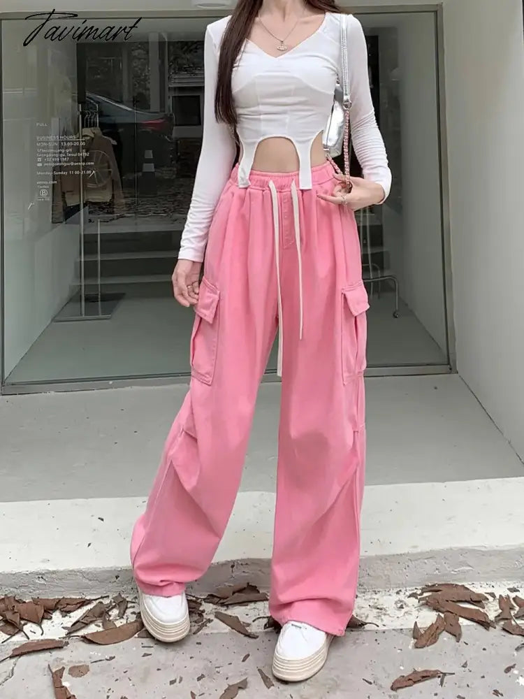 Drawstring Bandage Pocket Jeans Pants Women Autumn Y2k Wide Leg Streetwear High Waist Sweatpants Korean Baggy Denim Trousers New