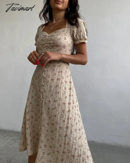 Dresses Floral Print Bubble Short Sleeve Vintage Print Women's Dress Square Neck A-Line Long Summer Dress Boho Festive Dres