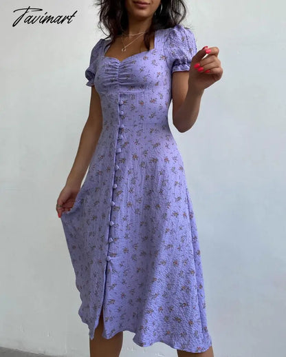 Dresses Floral Print Bubble Short Sleeve Vintage Print Women's Dress Square Neck A-Line Long Summer Dress Boho Festive Dres