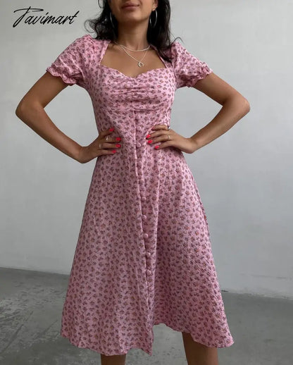 Dresses Floral Print Bubble Short Sleeve Vintage Print Women's Dress Square Neck A-Line Long Summer Dress Boho Festive Dres