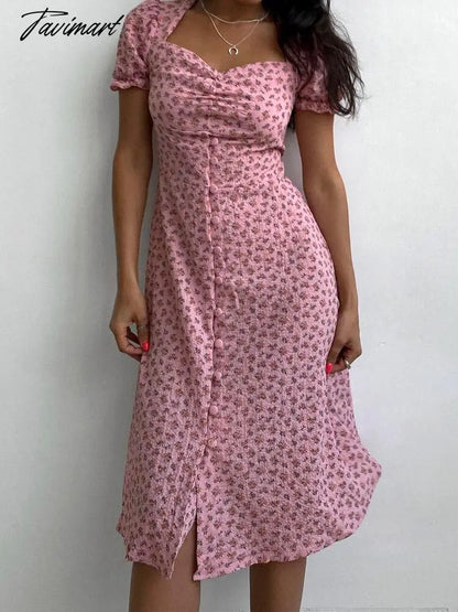 Dresses Floral Print Bubble Short Sleeve Vintage Print Women's Dress Square Neck A-Line Long Summer Dress Boho Festive Dres