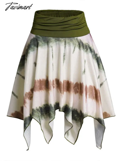 Dressfo Colorblock Skirts Tie Dye Print Asymmetric High Stretch Mini Skirts Summer Irregular Hem Handkerchief Skirt For Women