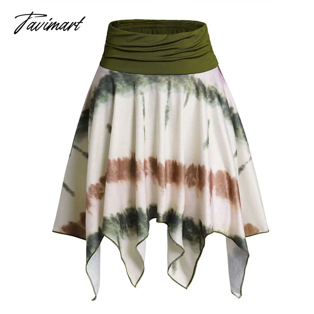 Dressfo Colorblock Skirts Tie Dye Print Asymmetric High Stretch Mini Skirts Summer Irregular Hem Handkerchief Skirt For Women