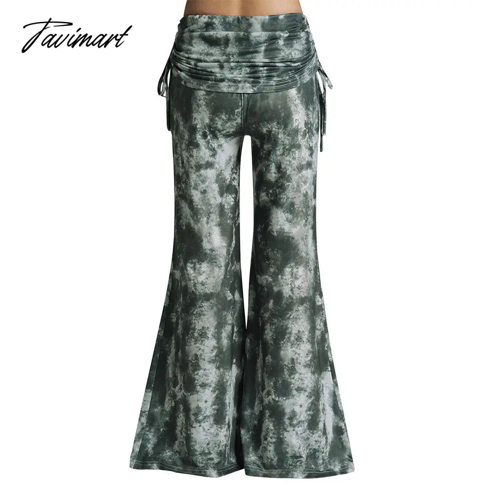 Dressfo Women High Waist Long Pants Spring Cinched Elastic Casual Pants Summer Tie Dye Wide Leg Pants For Female