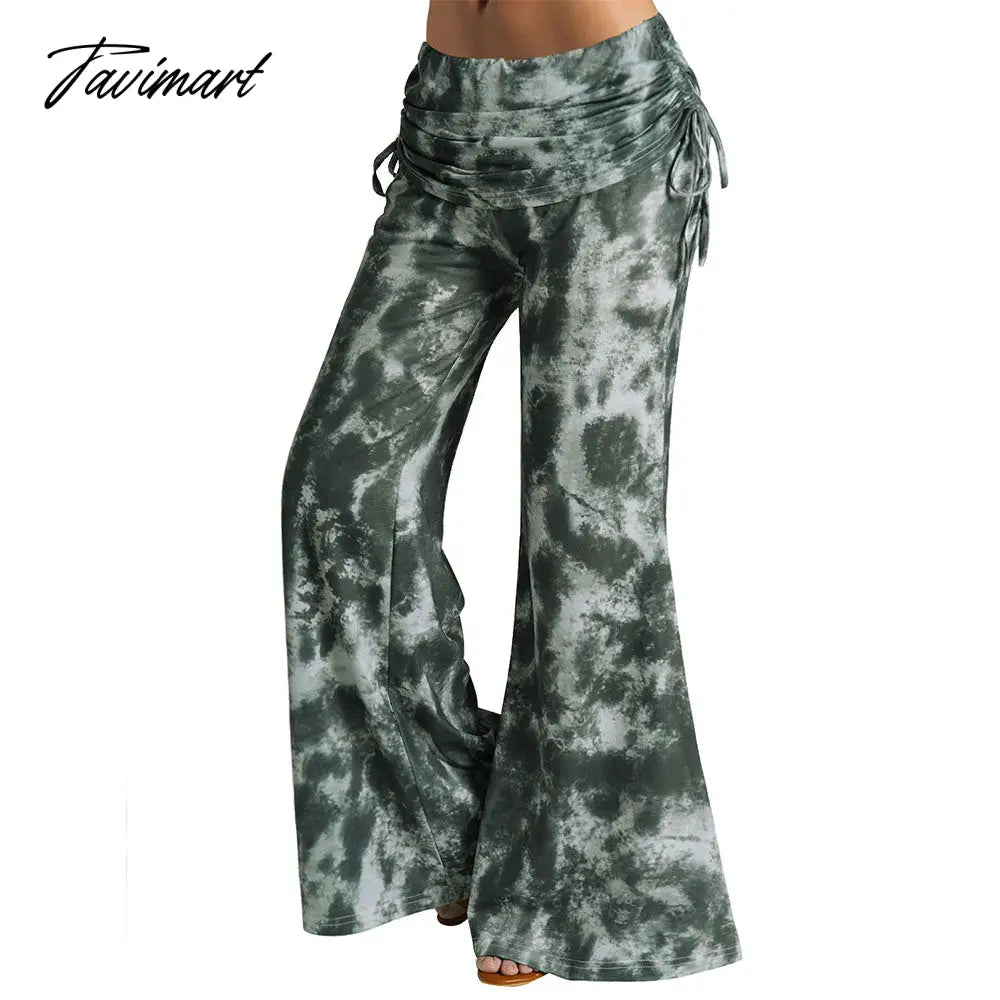 Dressfo Women High Waist Long Pants Spring Cinched Elastic Casual Pants Summer Tie Dye Wide Leg Pants For Female