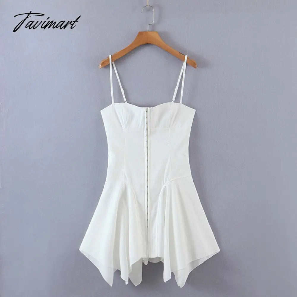 E-girl Aesthetics Cute Irregular Hem Backless Mini Dress Grunge Y2K Fairy Grunge Front Hook Closures White Cami Dress