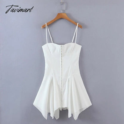 E-girl Aesthetics Cute Irregular Hem Backless Mini Dress Grunge Y2K Fairy Grunge Front Hook Closures White Cami Dress