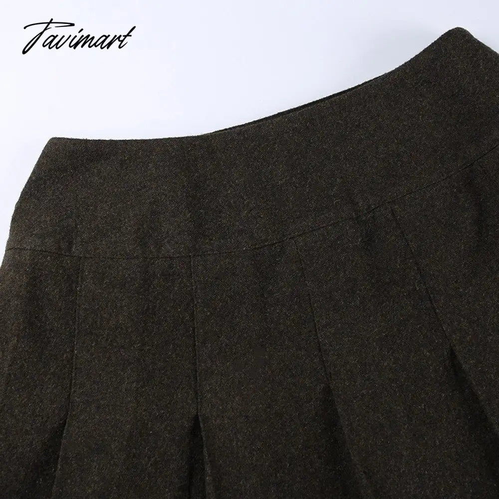 E-girl Black Skirt With Buckle Thick Woolen High Waist Pleated Mini Skirt Women EMO Punk Aesthetic Outfit