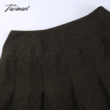 E-girl Black Skirt With Buckle Thick Woolen High Waist Pleated Mini Skirt Women EMO Punk Aesthetic Outfit
