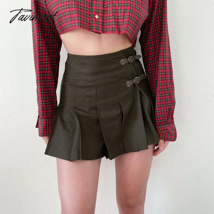 E-girl Black Skirt With Buckle Thick Woolen High Waist Pleated Mini Skirt Women EMO Punk Aesthetic Outfit