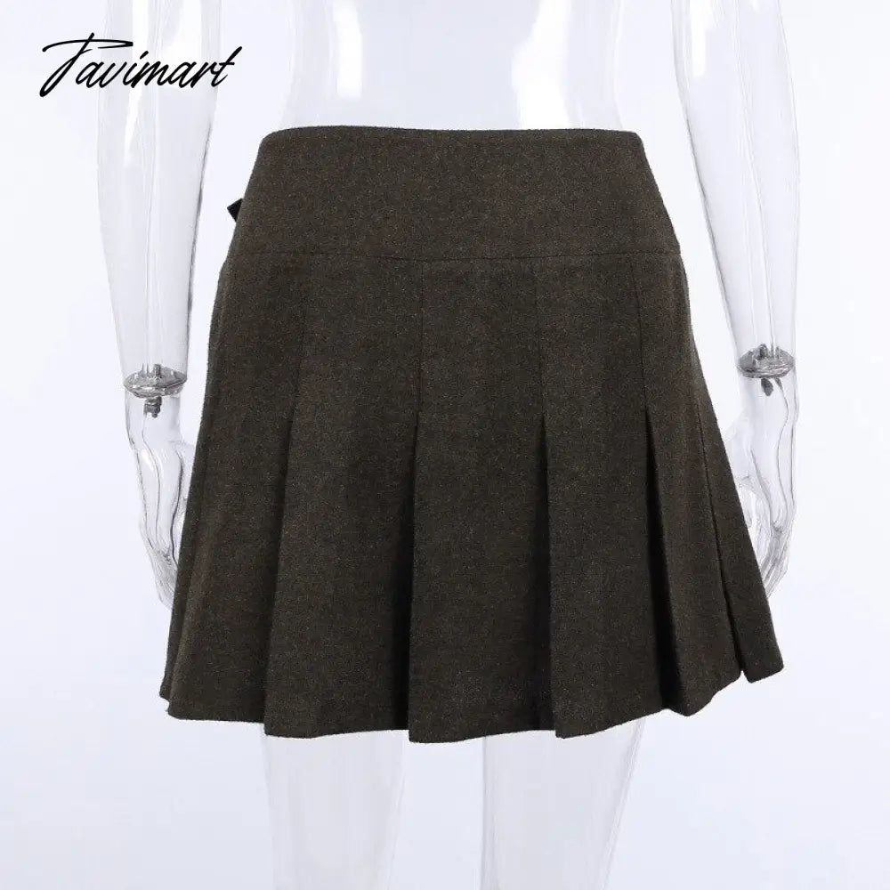 E-girl Black Skirt With Buckle Thick Woolen High Waist Pleated Mini Skirt Women EMO Punk Aesthetic Outfit