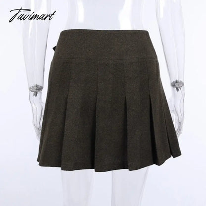 E-girl Black Skirt With Buckle Thick Woolen High Waist Pleated Mini Skirt Women EMO Punk Aesthetic Outfit