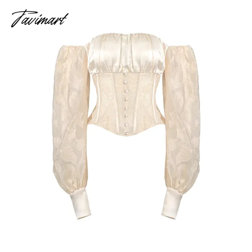 Elegant Champagne Off-shoulder Lace Eveing Party Dress 2Piece Strapless Bubble Sleeve Top Separate from Dress for Women