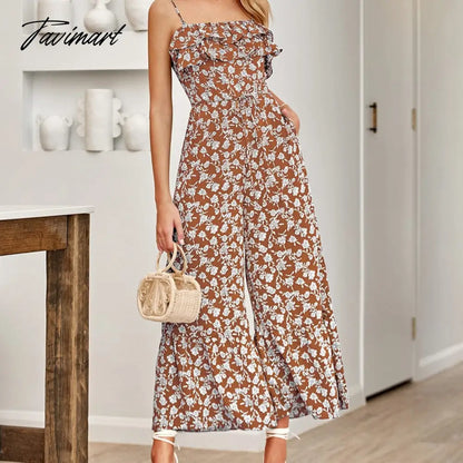 Elegant Floral Strap Jumpsuit for Summer Women Rompers New Sexy Sleeveless Ruffle High Waist Strap Print Jumpsuits