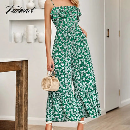 Elegant Floral Strap Jumpsuit for Summer Women Rompers New Sexy Sleeveless Ruffle High Waist Strap Print Jumpsuits