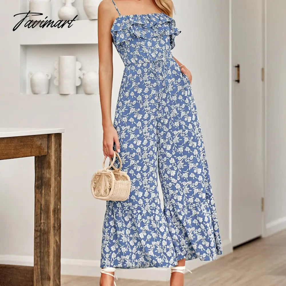 Elegant Floral Strap Jumpsuit for Summer Women Rompers New Sexy Sleeveless Ruffle High Waist Strap Print Jumpsuits
