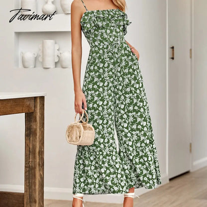 Elegant Floral Strap Jumpsuit for Summer Women Rompers New Sexy Sleeveless Ruffle High Waist Strap Print Jumpsuits