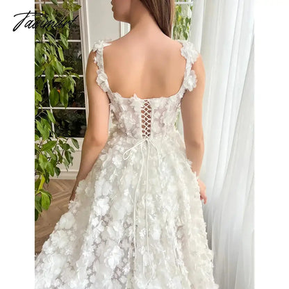 Elegant Prom Dress Exquisite Square Collar 3D Flowers Side Slit Party Gowns Fashion A-Line Floor Length Evening Dress