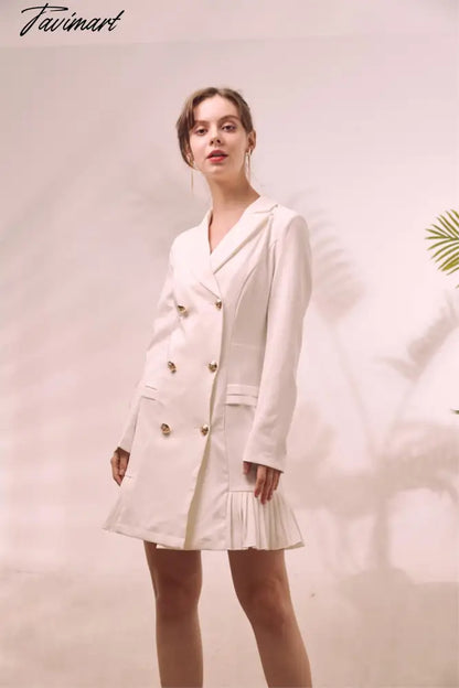 Elegant Ruffle Double Breasted Women Dress Office Blazer White Dress Autumn Winter Slim Suit Ladies Dresses