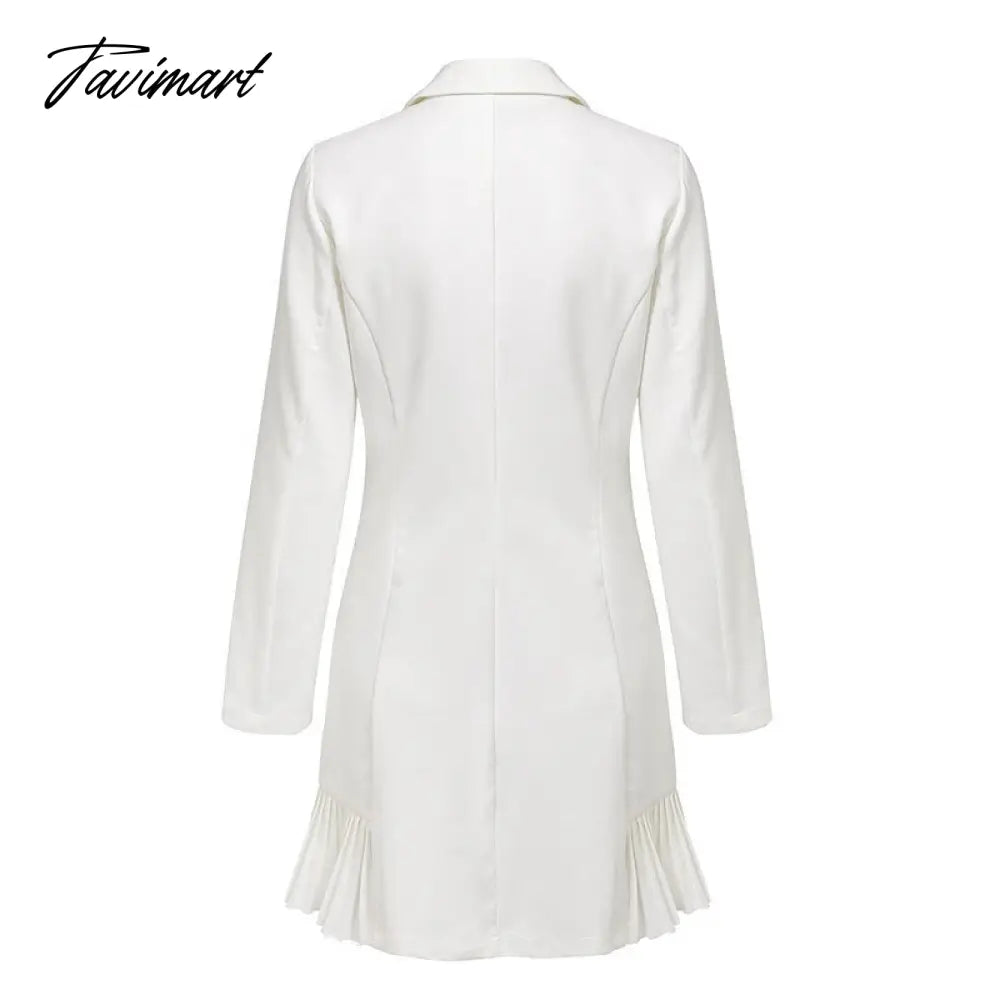 Elegant Ruffle Double Breasted Women Dress Office Blazer White Dress Autumn Winter Slim Suit Ladies Dresses