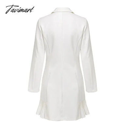 Elegant Ruffle Double Breasted Women Dress Office Blazer White Dress Autumn Winter Slim Suit Ladies Dresses