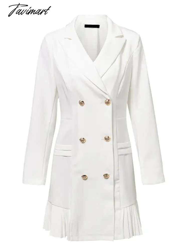 Elegant Ruffle Double Breasted Women Dress Office Blazer White Dress Autumn Winter Slim Suit Ladies Dresses
