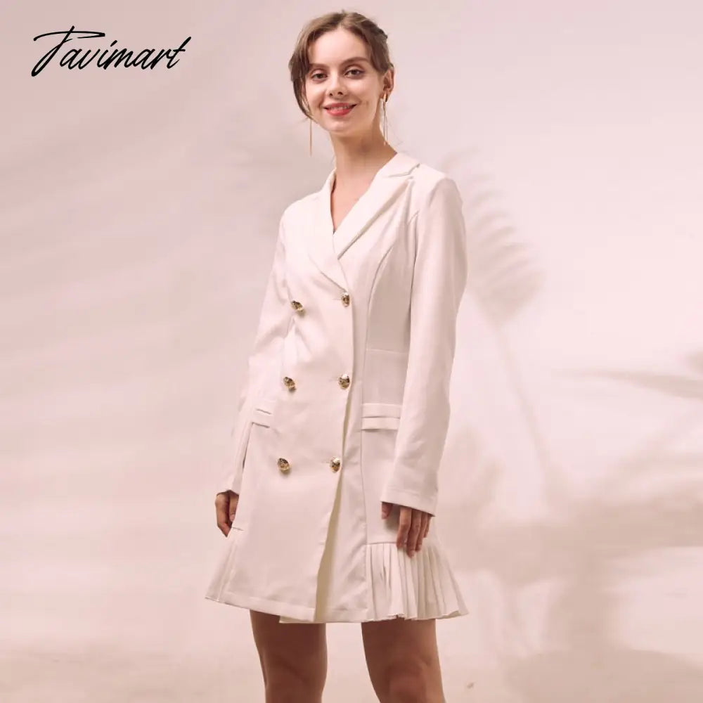 Elegant Ruffle Double Breasted Women Dress Office Blazer White Dress Autumn Winter Slim Suit Ladies Dresses