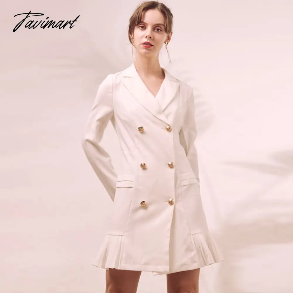 Elegant Ruffle Double Breasted Women Dress Office Blazer White Dress Autumn Winter Slim Suit Ladies Dresses