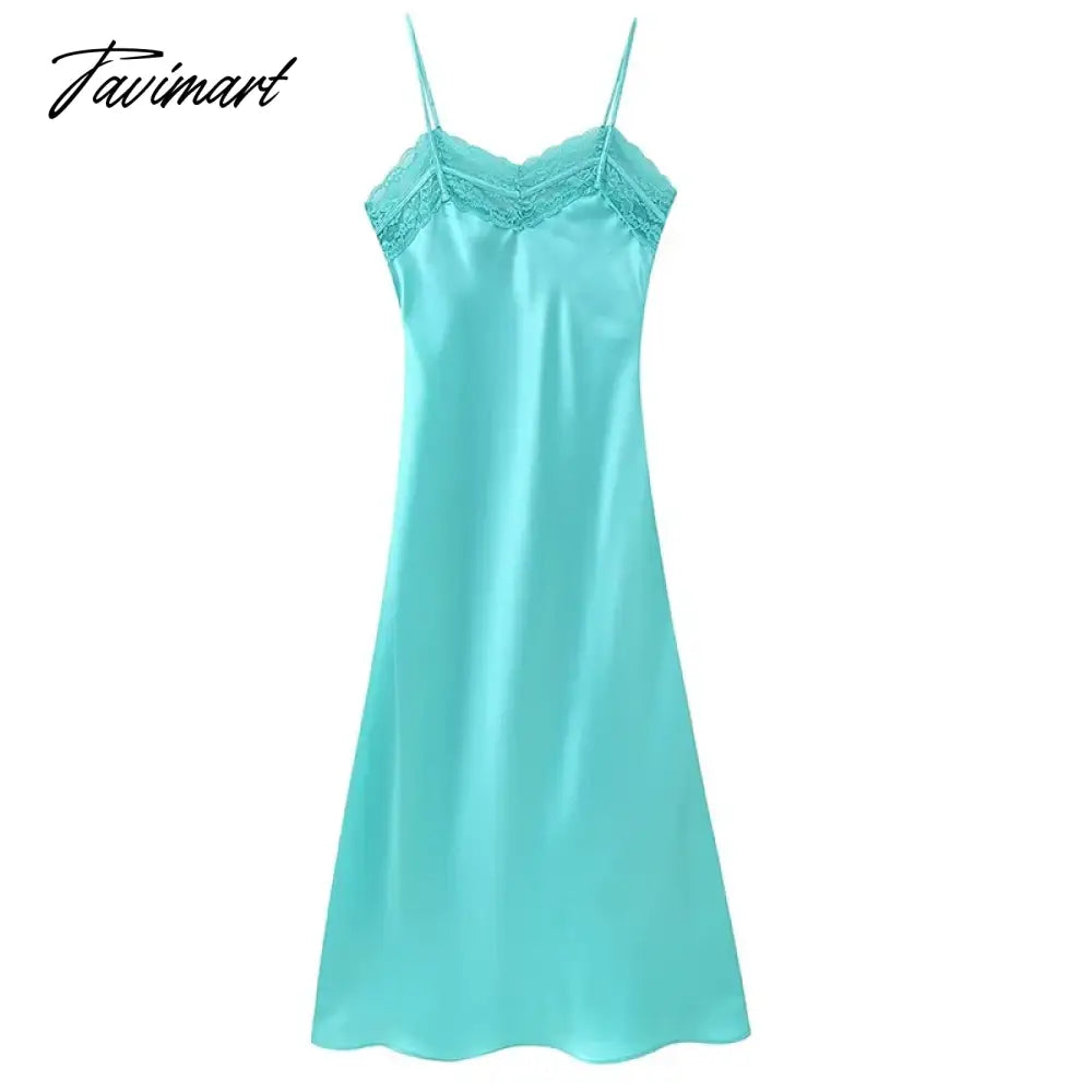 Elegant Spaghetti Strap Satin Splice Lace A-Line Summer Party Long платье женское Sexy Backless Evening Dress Holiday Vestidos