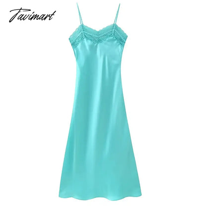 Elegant Spaghetti Strap Satin Splice Lace A-Line Summer Party Long платье женское Sexy Backless Evening Dress Holiday Vestidos