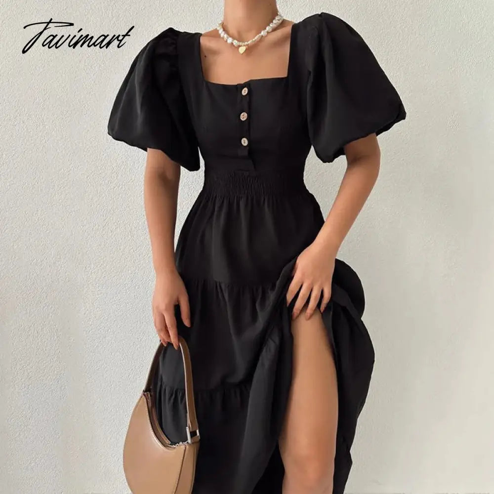 Elegant Square Neck New In Dresses For Women Vintage Short Sleeve A-Line Long Dress Backless Office Ladies White Midi Dress