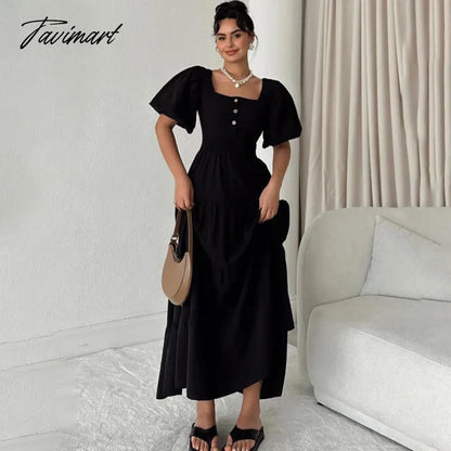 Elegant Square Neck New In Dresses For Women Vintage Short Sleeve A-Line Long Dress Backless Office Ladies White Midi Dress